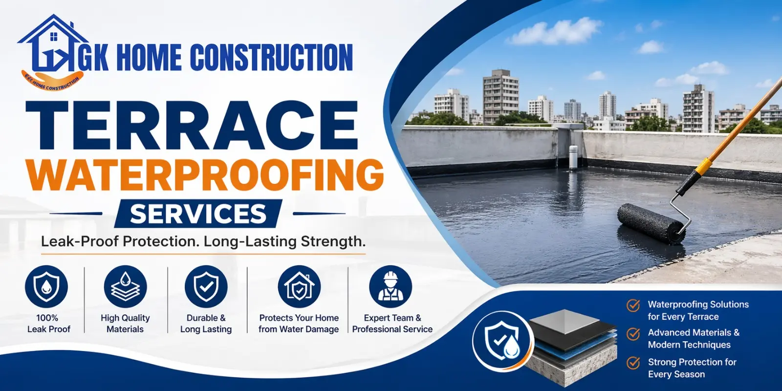 Terrace-waterproofing services in GK Home Construction